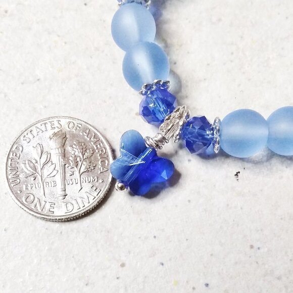 Blue Butterfly - Beaded Stretch Bracelet 4 Girls 5.5-6" Wrists! - Picture 3 of 9